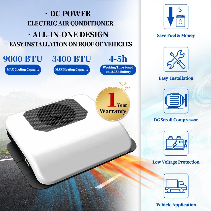Feature of battery powered rooftop air conditioner for truck